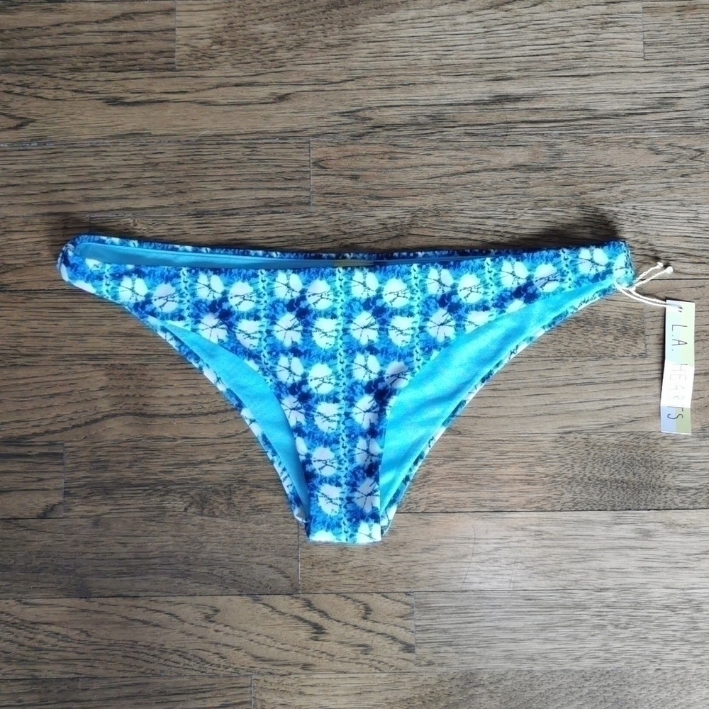 La Hearts Bikini Bottom Blue Tie-Dye Large New